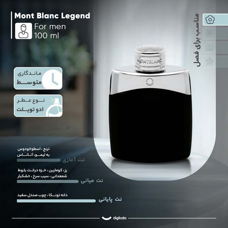 ادو تویلت مردانه مون بلان مدل Legend با رایحه شیرین و خنک حجم 100 میلی لیتر